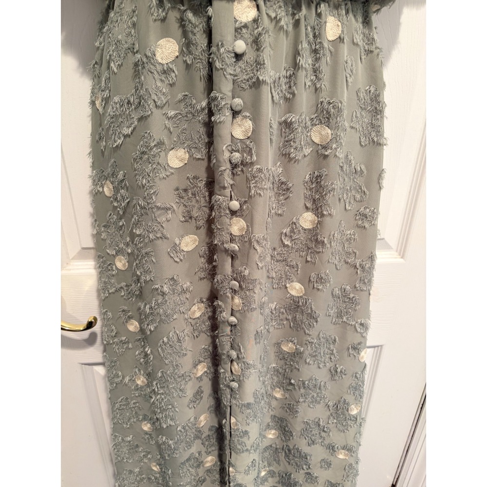Zara Sage Green Polka Dot Eyelash Textured V-Neck Midi Dress S NWT Boho Fairy - Picture 6 of 16